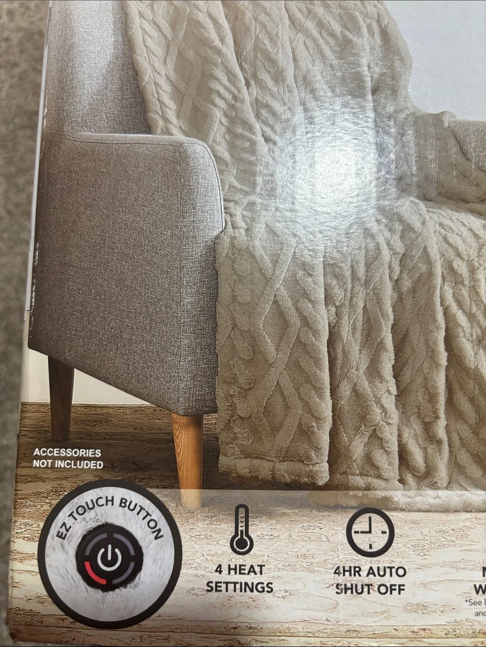 Berkshire Tan Cable Luxe Faux Fur Heated Throw